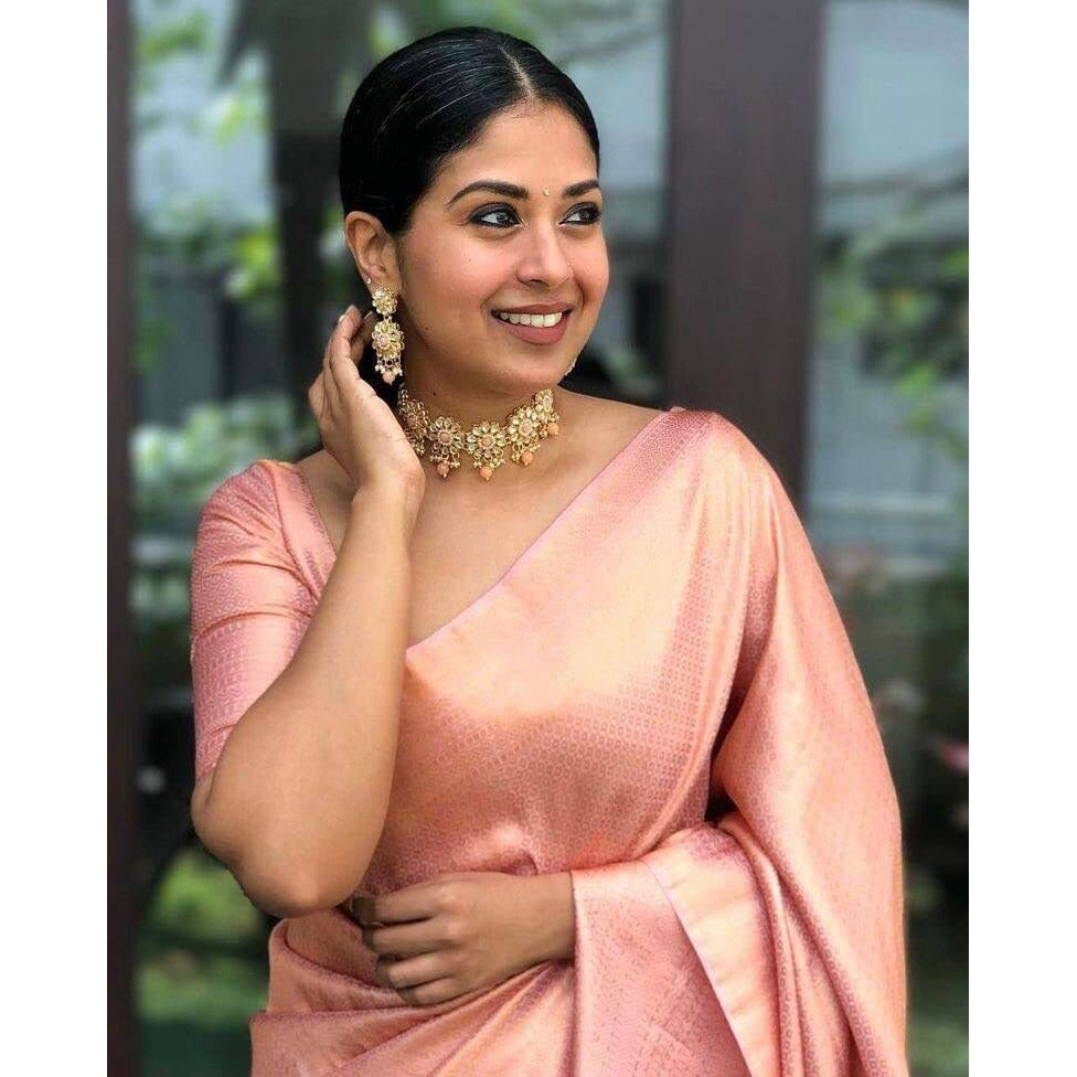 Flosive Womens Present Banarasi Soft Lichi Silk Saree Beautiful Jacquard Rich Pallu Design Work Zari Woven Kanjivaram Silk Style Saree With Soft Lichi Silk Blouse Piece (D Pink)