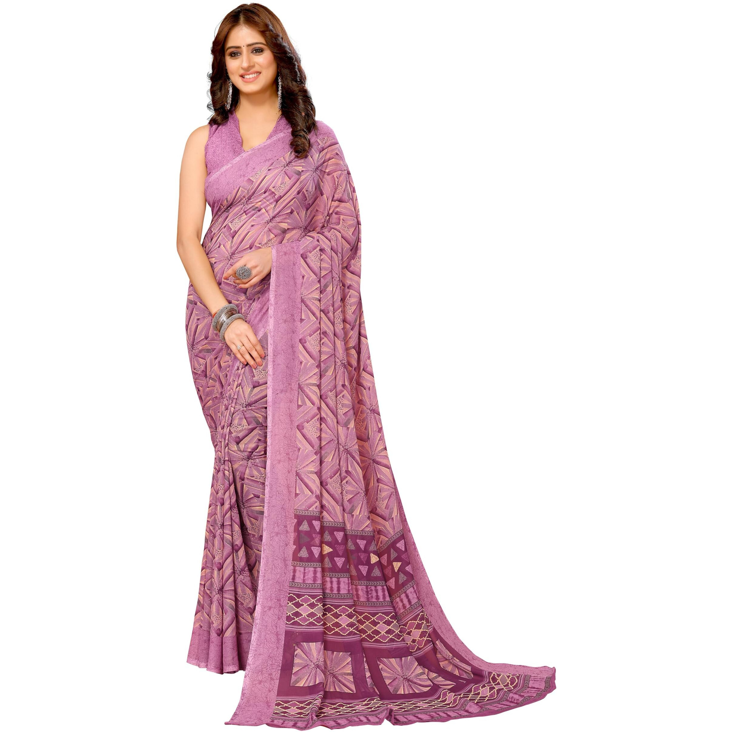 Yashika Womens Trendy Georgette Purple Color Saree with Blouse Material(BABLI PURPLE)