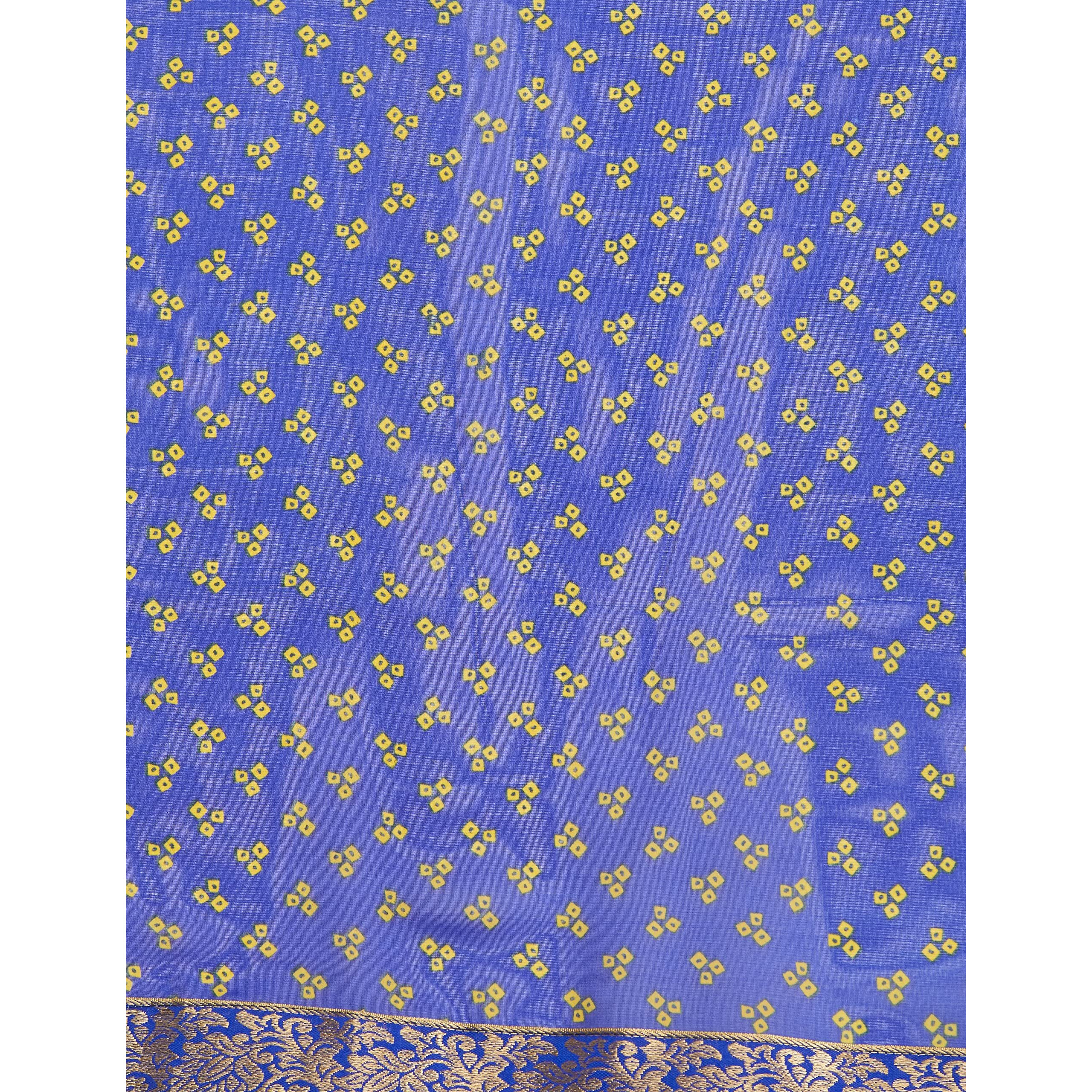 Yashika Womens Printed Georgette With Lace Saree With Blouse Piece (VERA BLUE)