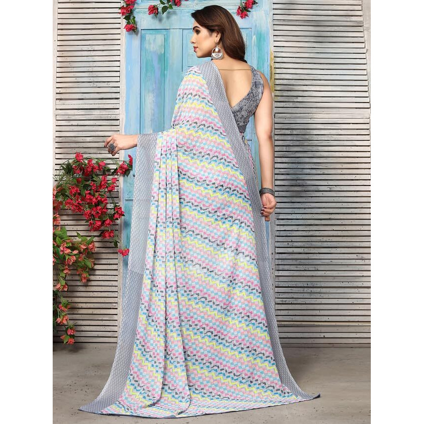 Satrani Womens Printed Georgette Saree (3185S2280N_Light Grey & Multi3)