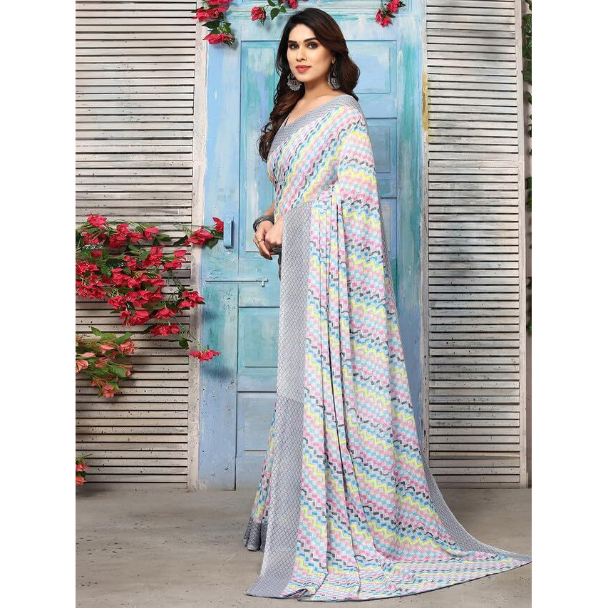 Satrani Womens Printed Georgette Saree (3185S2280N_Light Grey & Multi3)