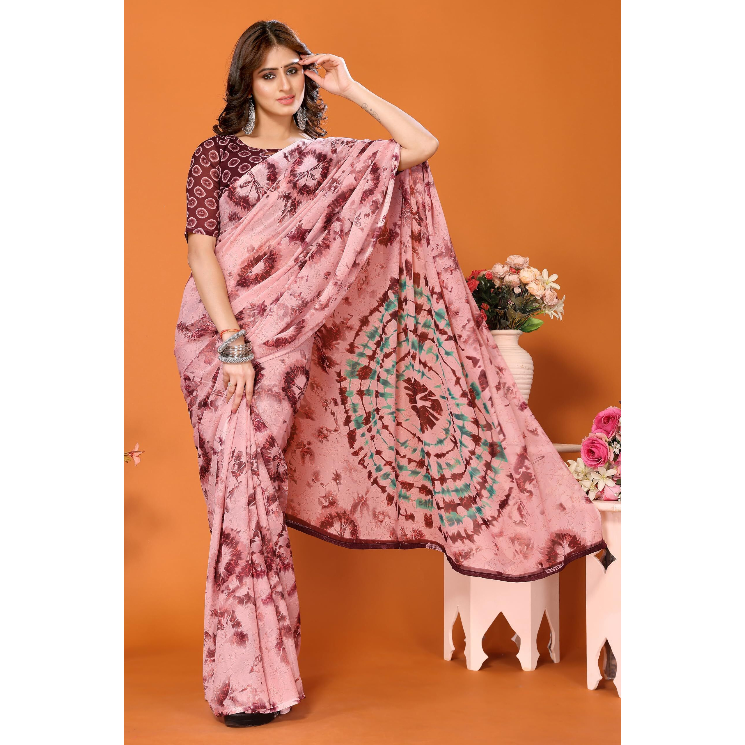 Yashika Womens Trendy Georgette Purple Color Saree with Blouse Material(SABITA PURPLE)