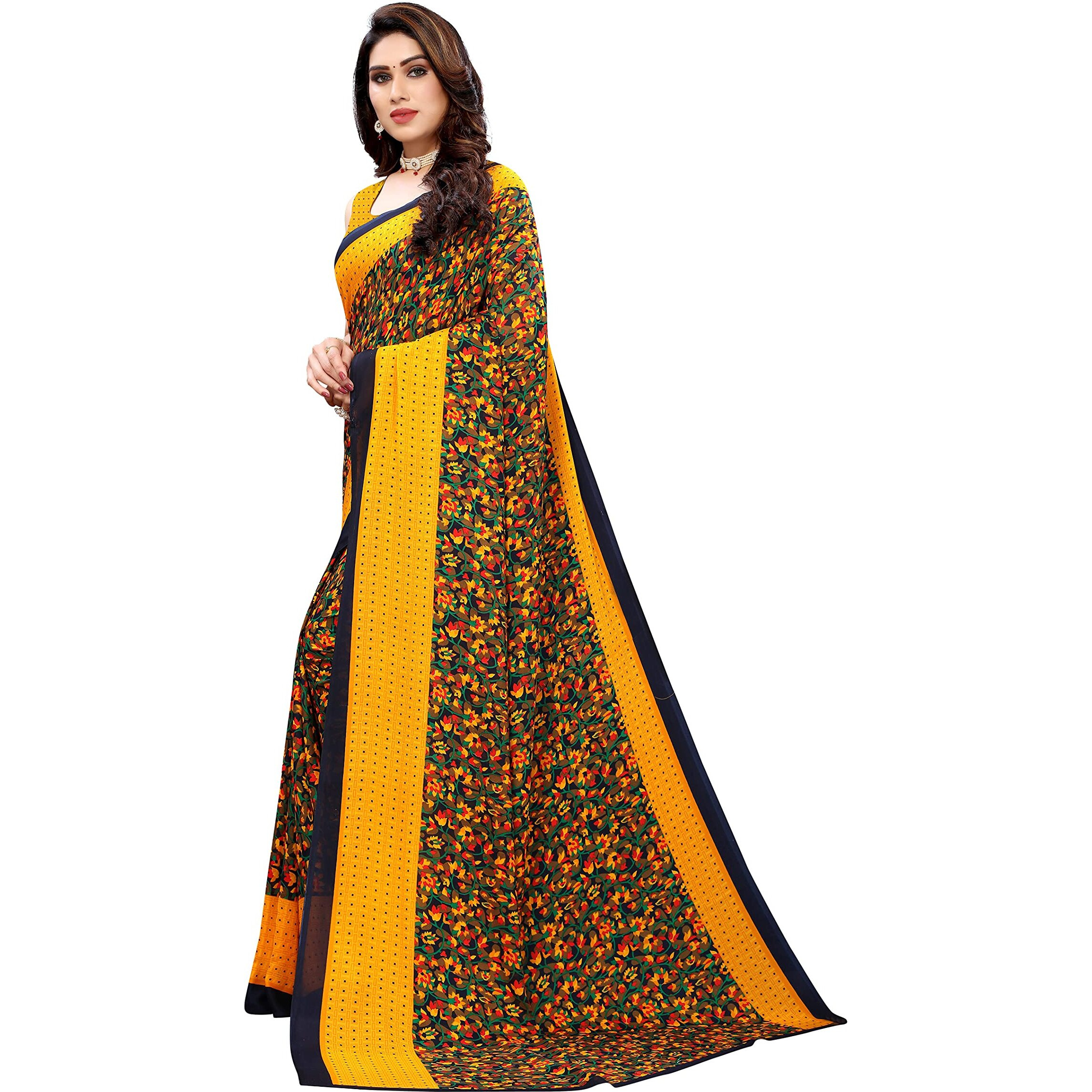 Yashika Womens Jacquard Georgette Standard Length Saree (Namrata Yellow)
