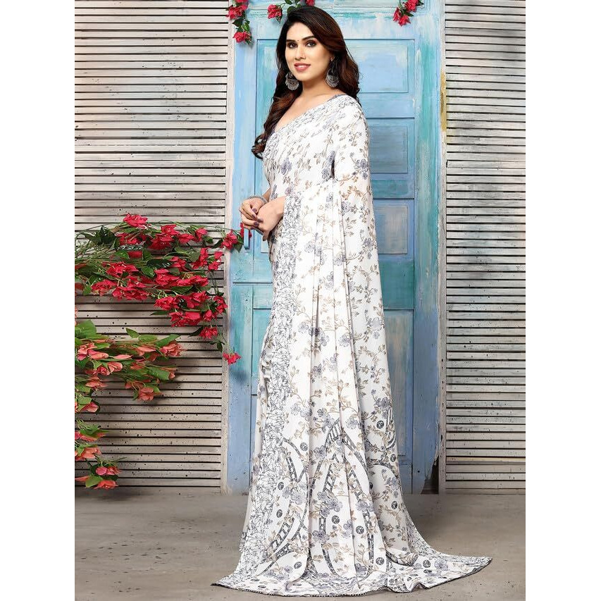 SIRIL Womens Floral Printed Georgette Saree with Unstitched Blouse Piece (3181S2247_Grey)