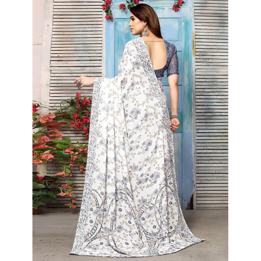 SIRIL Womens Floral Printed Georgette Saree with Unstitched Blouse Piece (3181S2247_Grey)