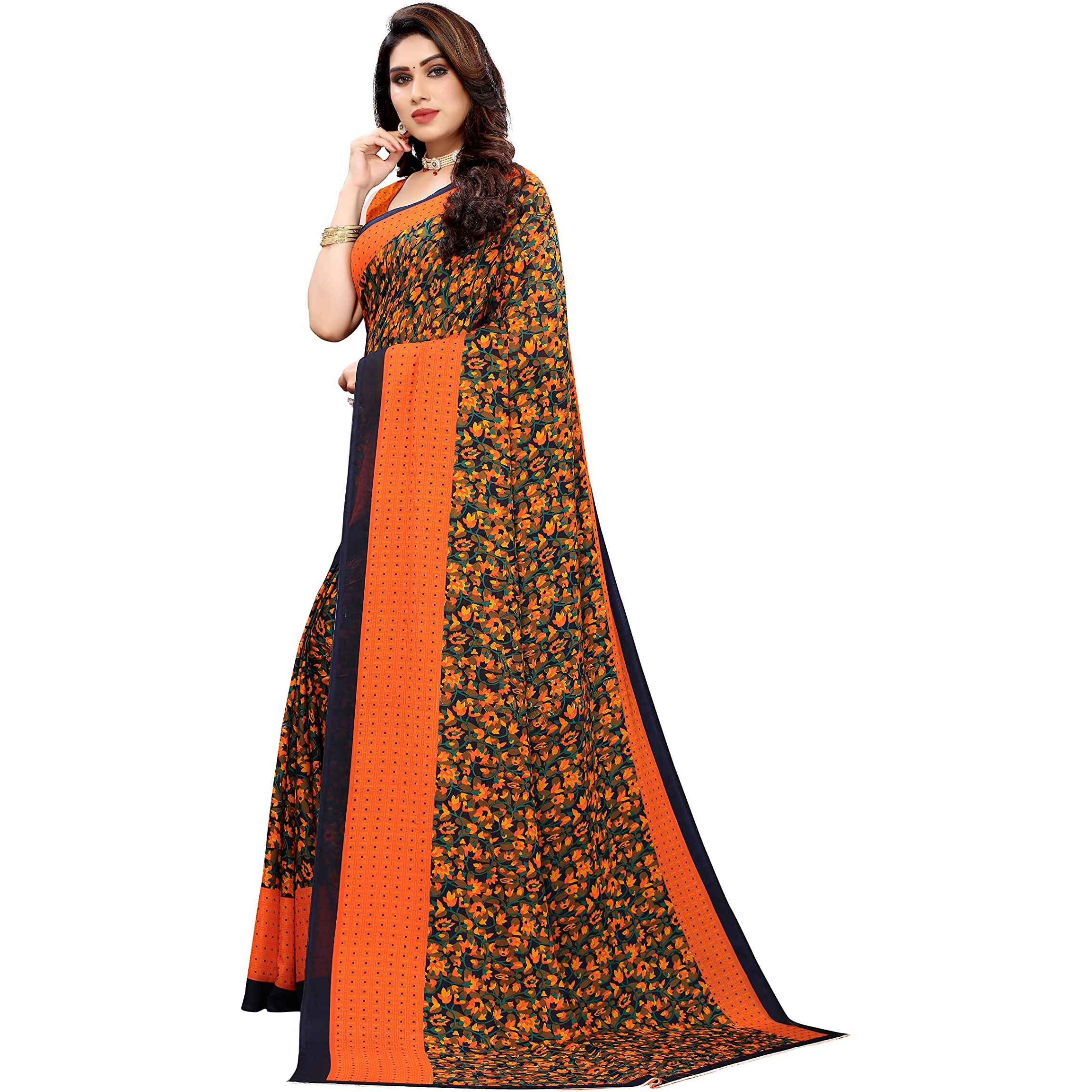 Yashika Womens Jacquard Georgette Standard Length Saree (Namrata Orange)