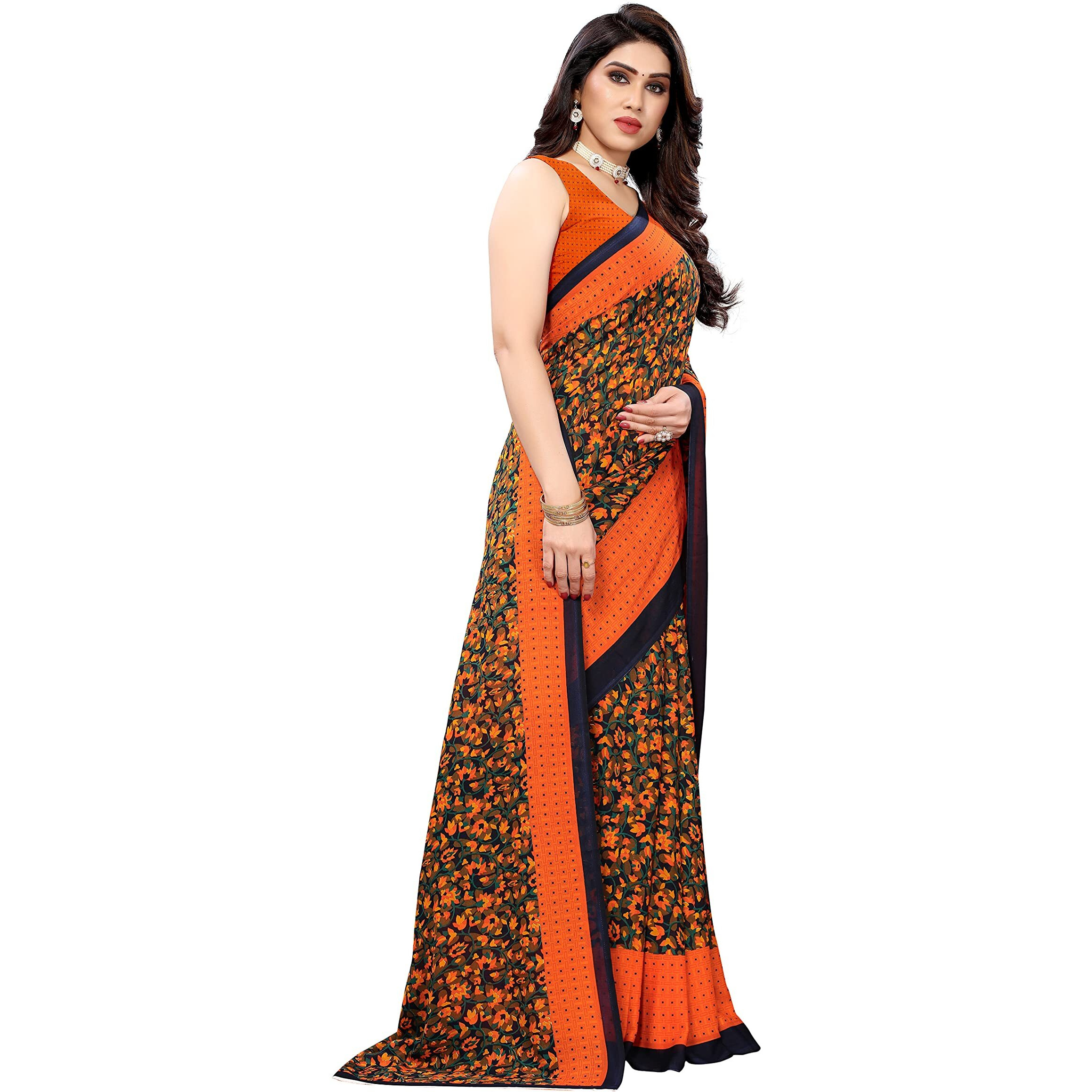 Yashika Womens Jacquard Georgette Standard Length Saree (Namrata Orange)