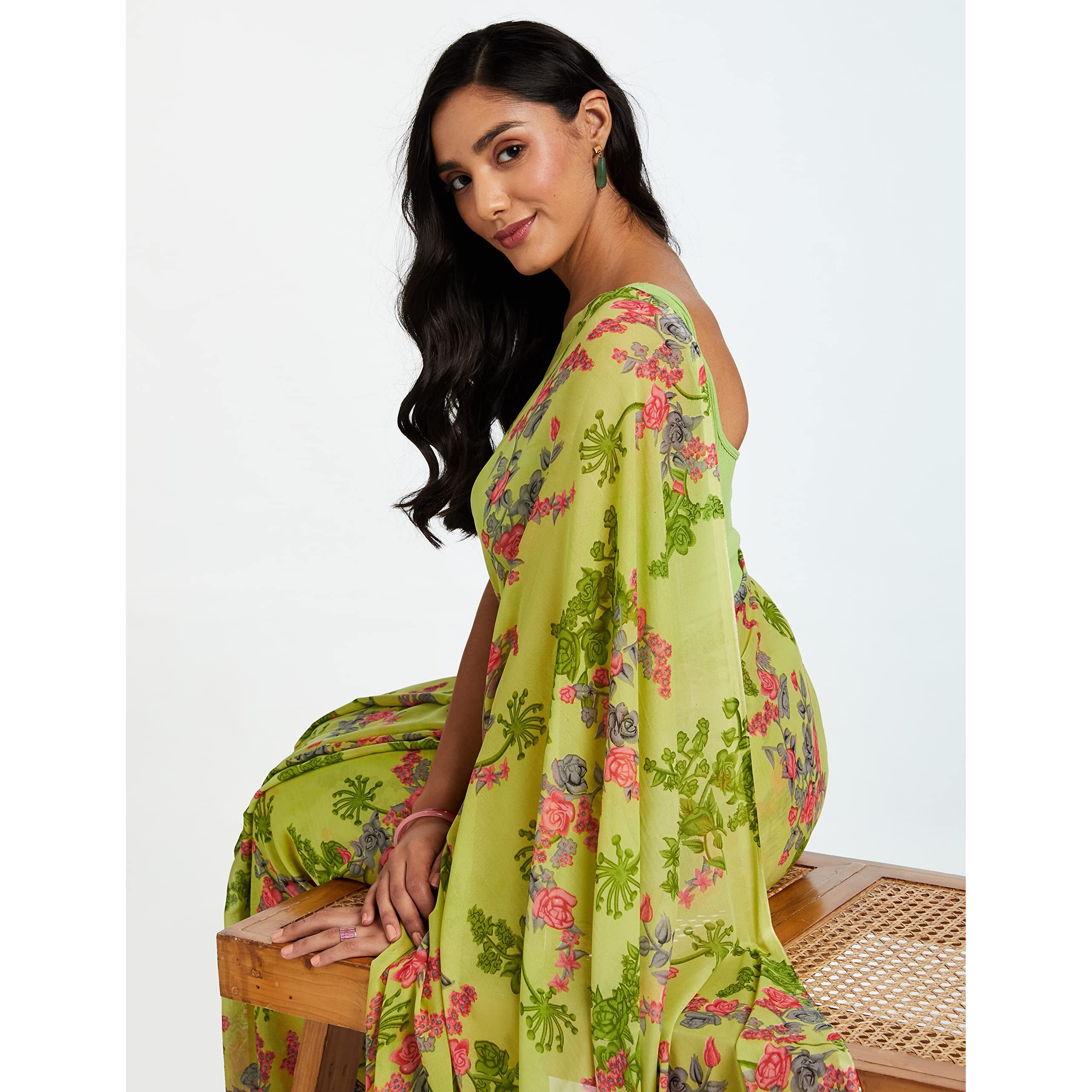 Satrani Womens Woven Polyester Saree (1850ST172_Parrot Green)
