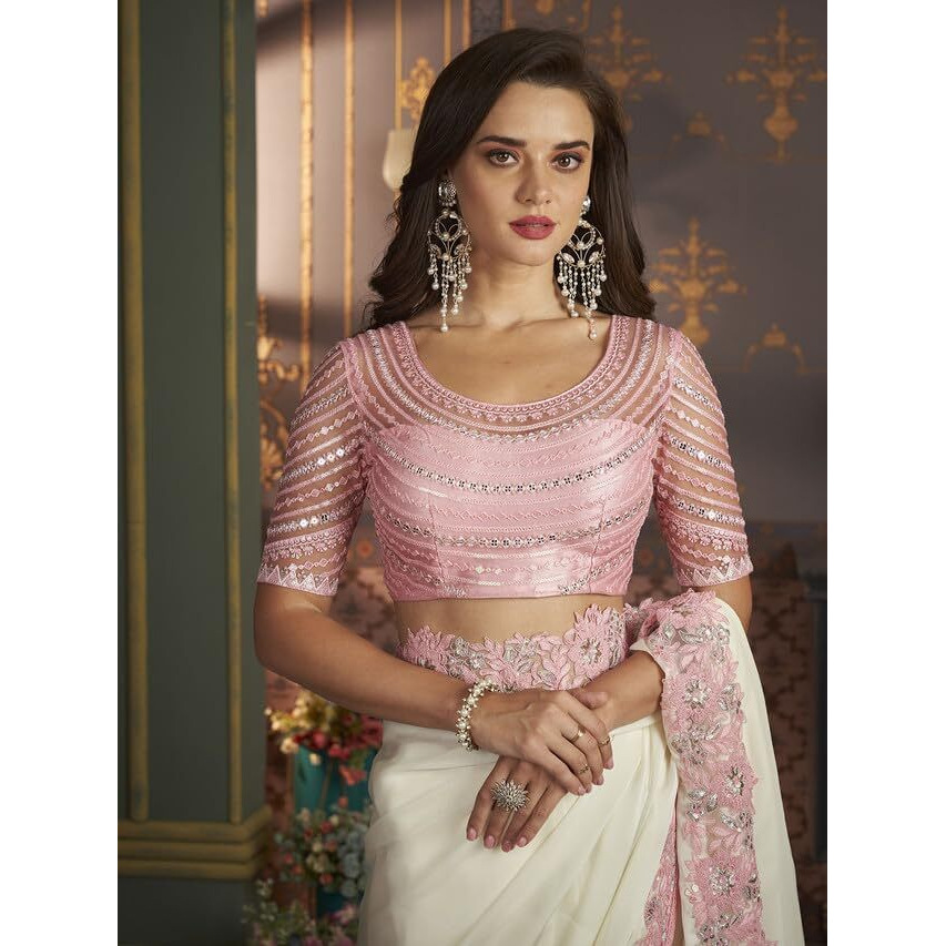Satrani Womens Pure Chiffon Saree (3568S128N_Off White)