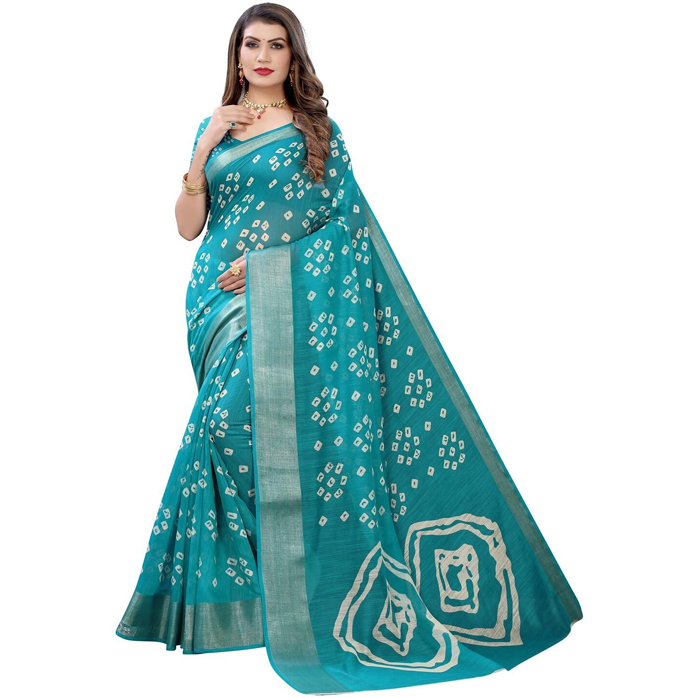 Satrani Womens Woven Cotton Blend Saree (1985ST483_Ocean Blue)