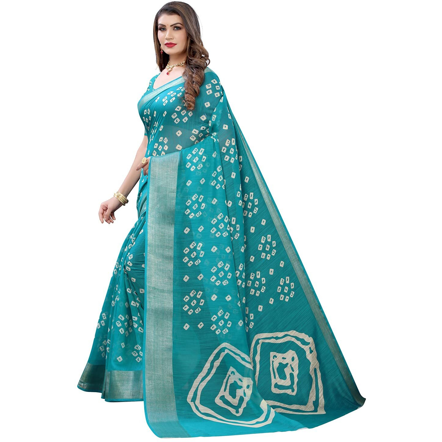 Satrani Womens Woven Cotton Blend Saree (1985ST483_Ocean Blue)