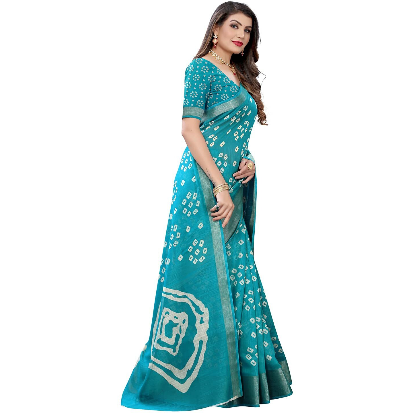 Satrani Womens Woven Cotton Blend Saree (1985ST483_Ocean Blue)