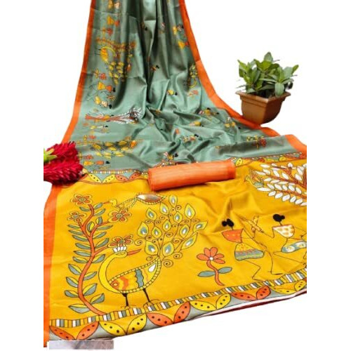 Yashika Womens Art Silk Printed Saree With Blouse Piece(DANDIYA PISTA_Free Size)