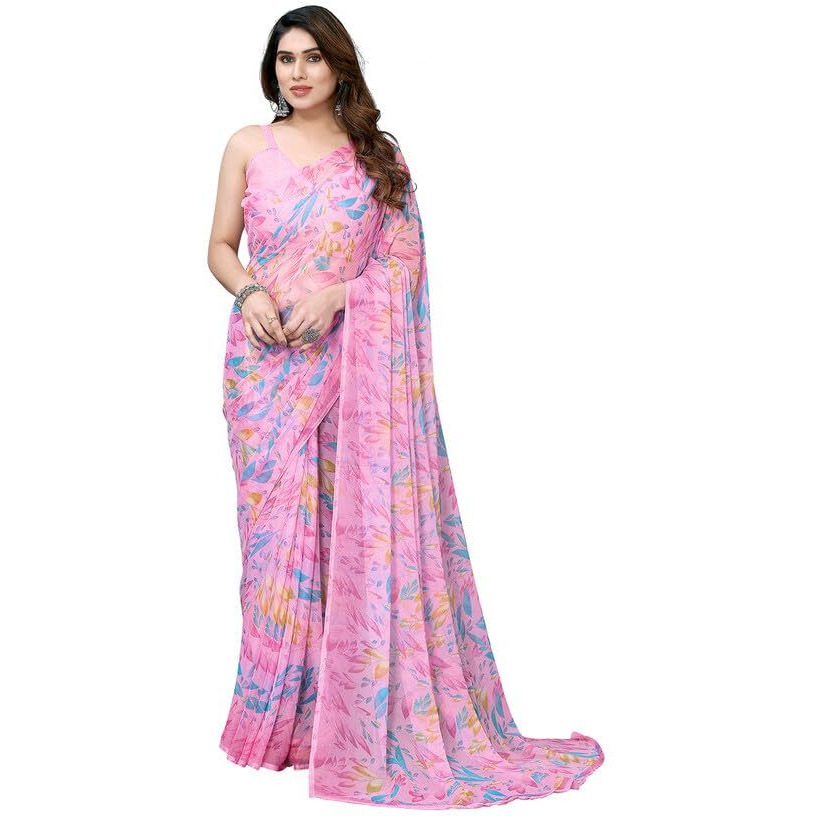Satrani Womens Pure Chiffon Saree (3211S891N_Pink & Multi3)