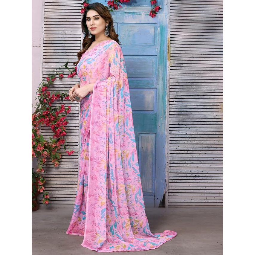 Satrani Womens Pure Chiffon Saree (3211S891N_Pink & Multi3)