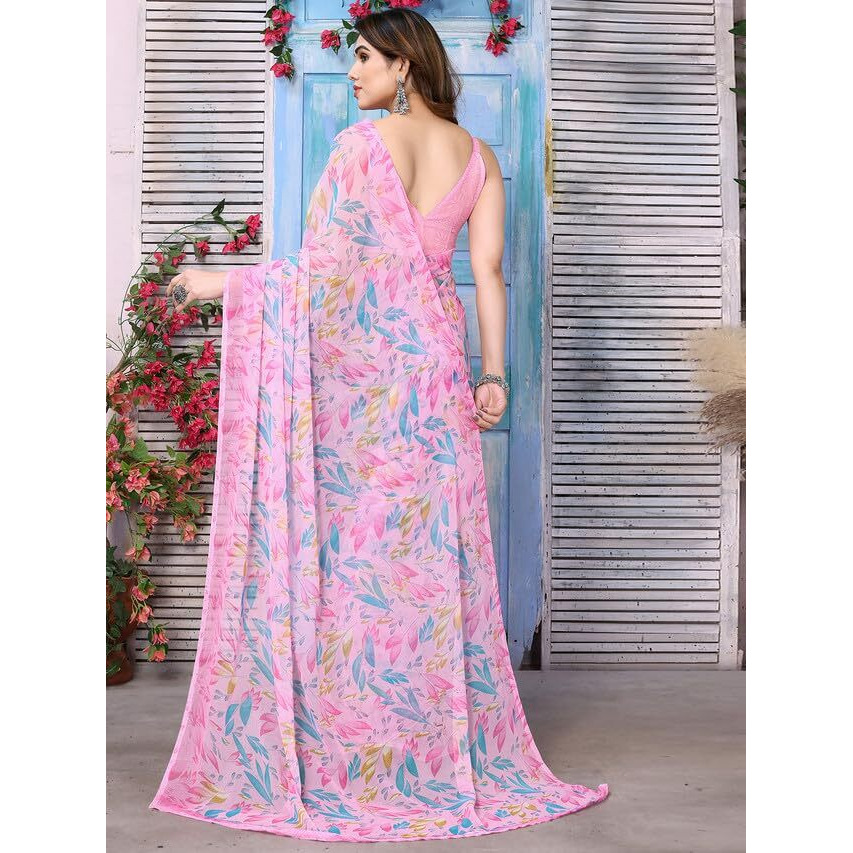 Satrani Womens Pure Chiffon Saree (3211S891N_Pink & Multi3)