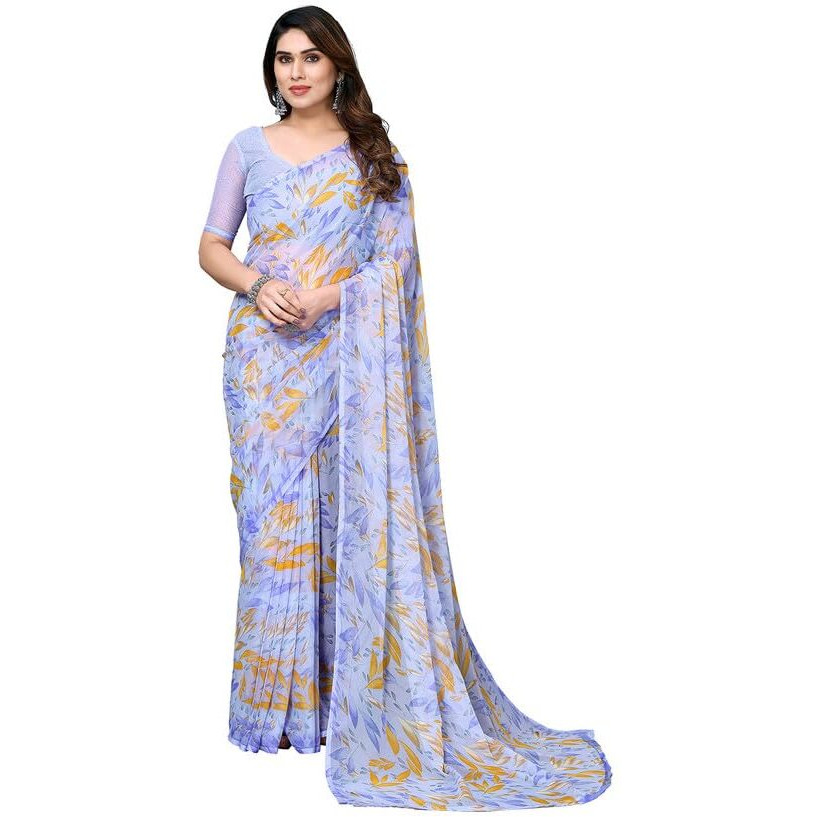 Satrani Womens Pure Chiffon Saree (3211S892N_Light Blue3)