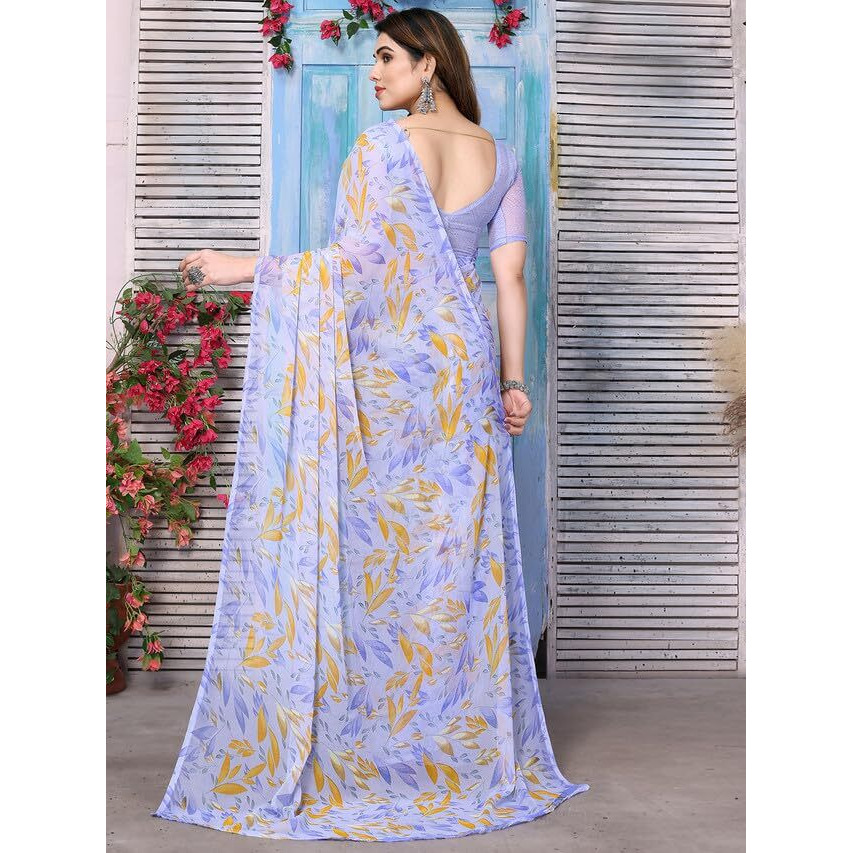 Satrani Womens Pure Chiffon Saree (3211S892N_Light Blue3)