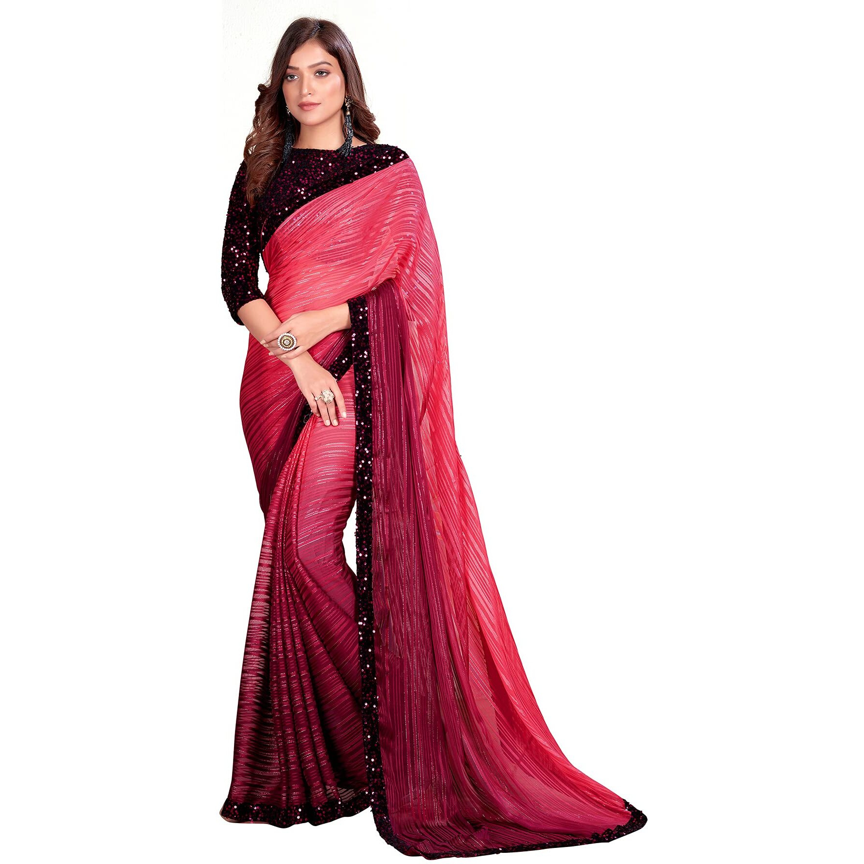 Pratham Blue Womens Silk Saree With Blouse Piece (AM-3100_Pink)