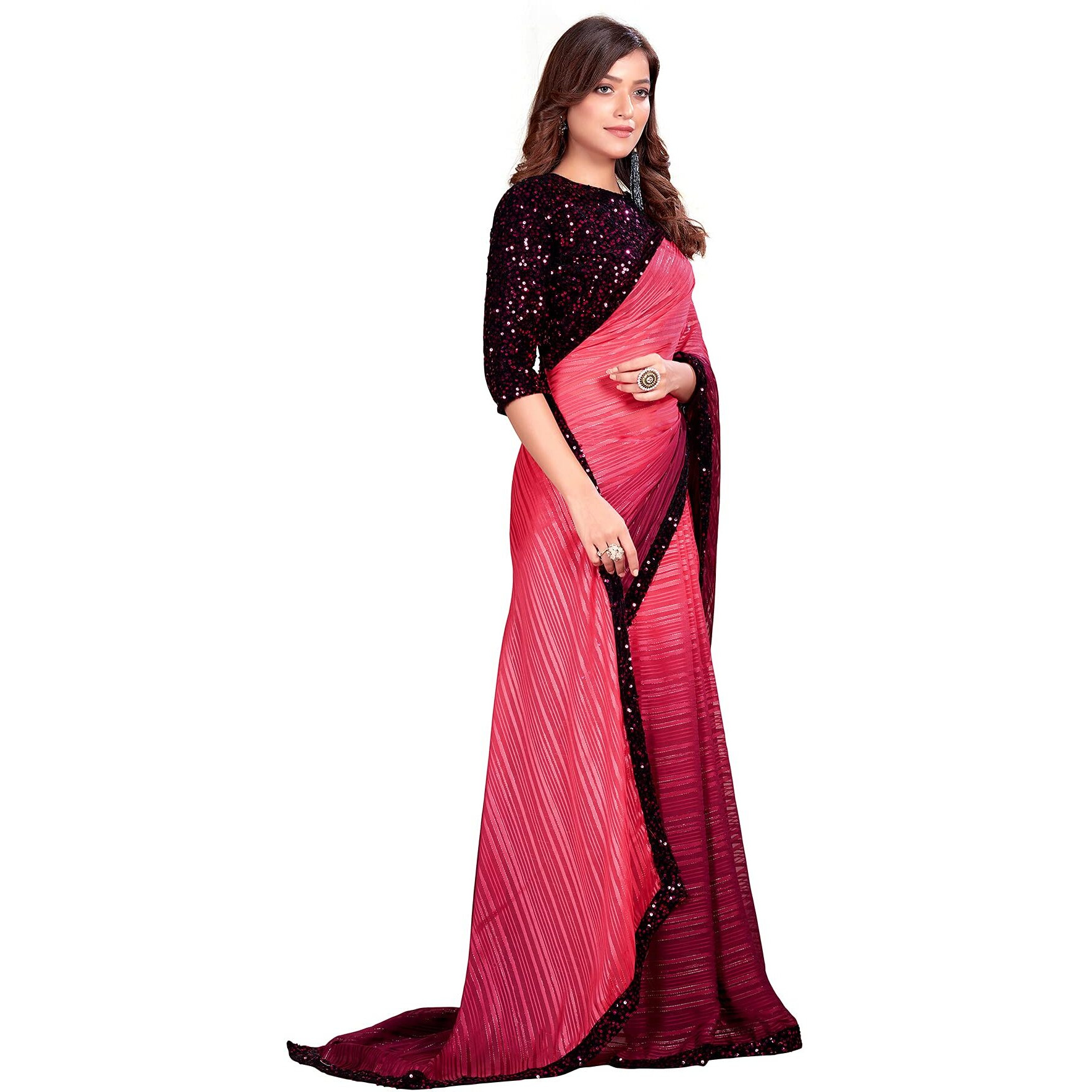 Pratham Blue Womens Silk Saree With Blouse Piece (AM-3100_Pink)