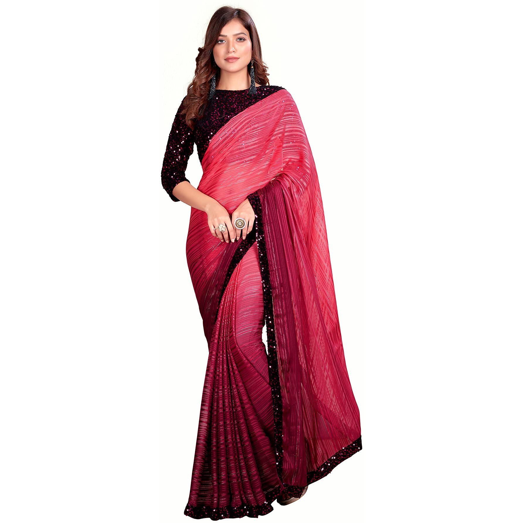 Pratham Blue Womens Silk Saree With Blouse Piece (AM-3100_Pink)
