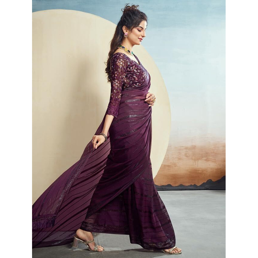 Satrani Womens Pure Georgette Saree (3473S696N_Wine)