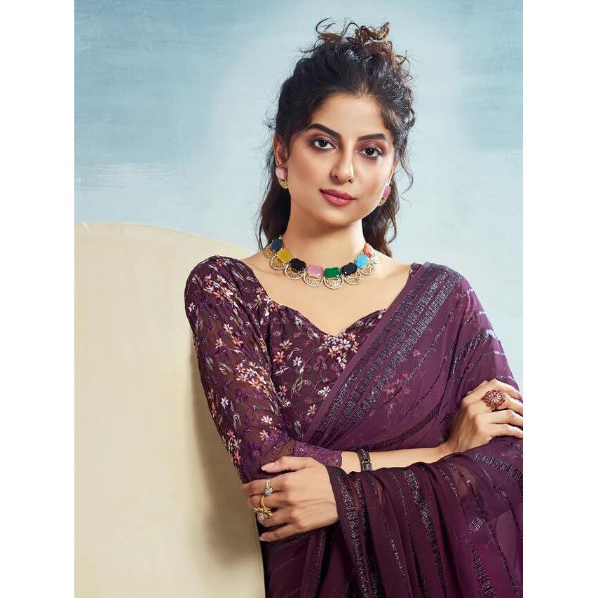 Satrani Womens Pure Georgette Saree (3473S696N_Wine)
