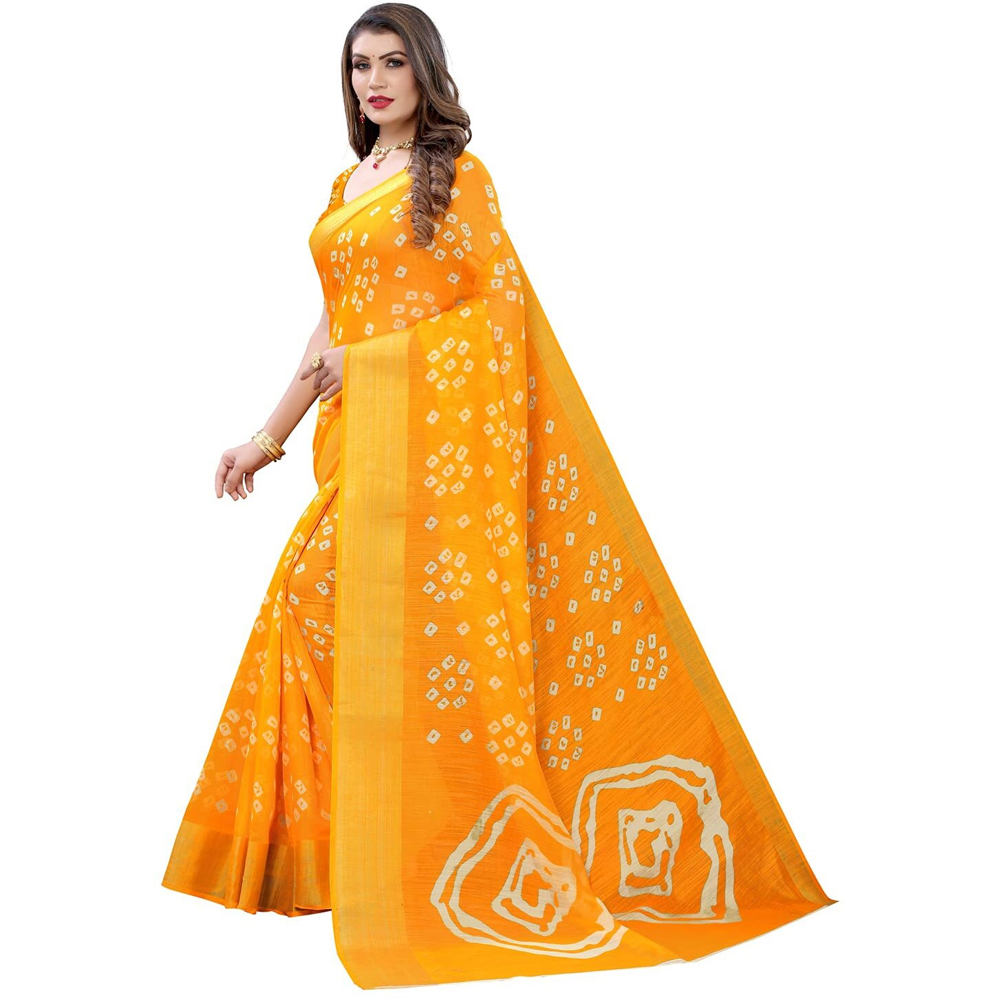 Satrani Womens Woven Cotton Blend Saree (1985ST482_Turmeric Yellow)