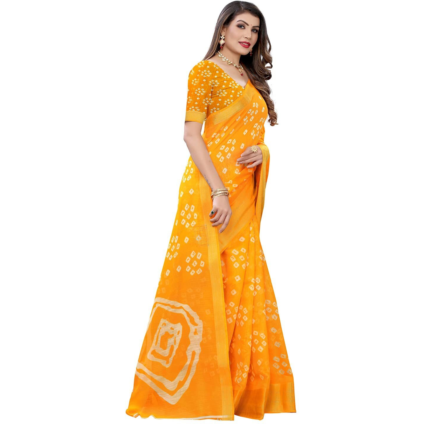 Satrani Womens Woven Cotton Blend Saree (1985ST482_Turmeric Yellow)