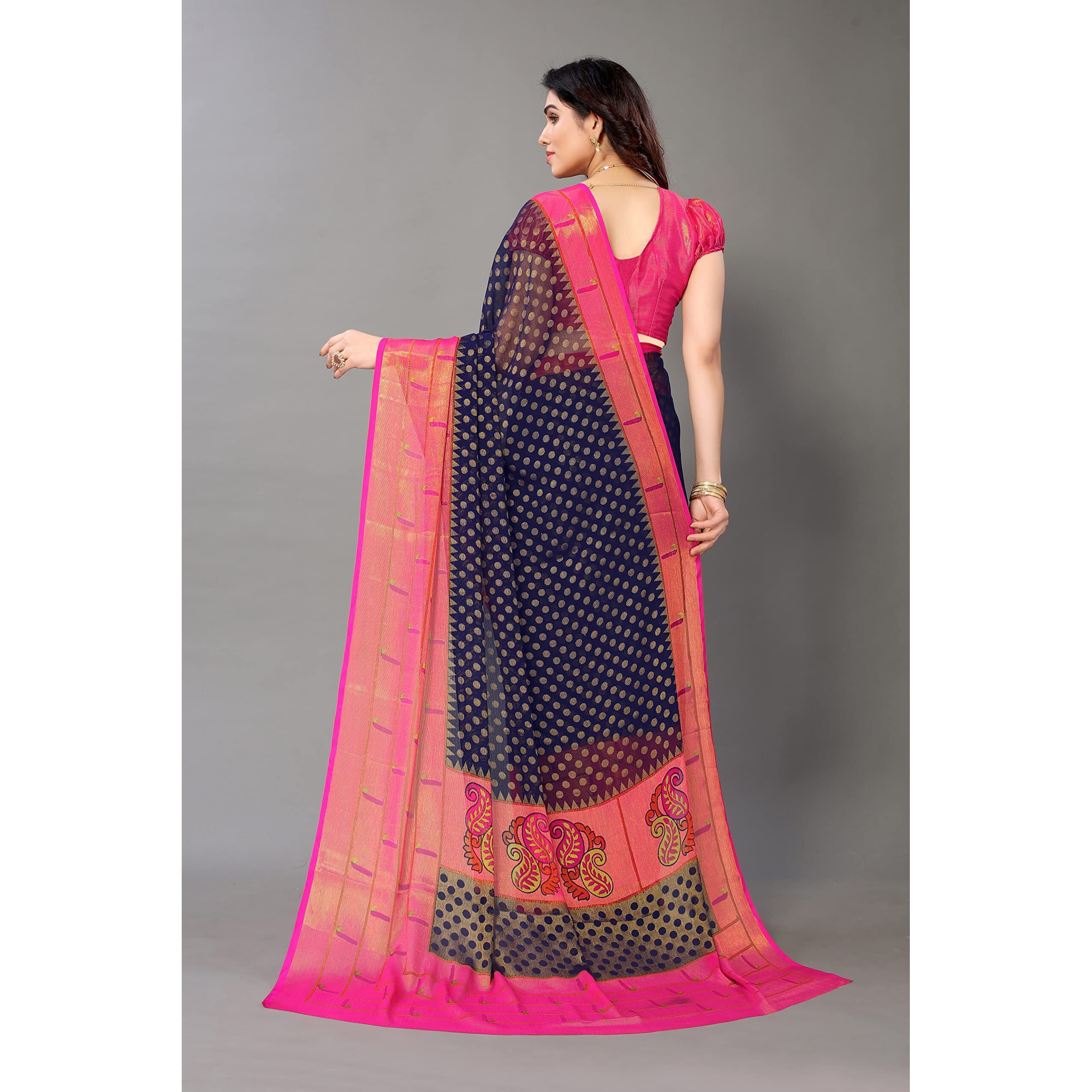 Winza Designer PS Brasso Padma Navy_W Plain Chiffon sarees for women