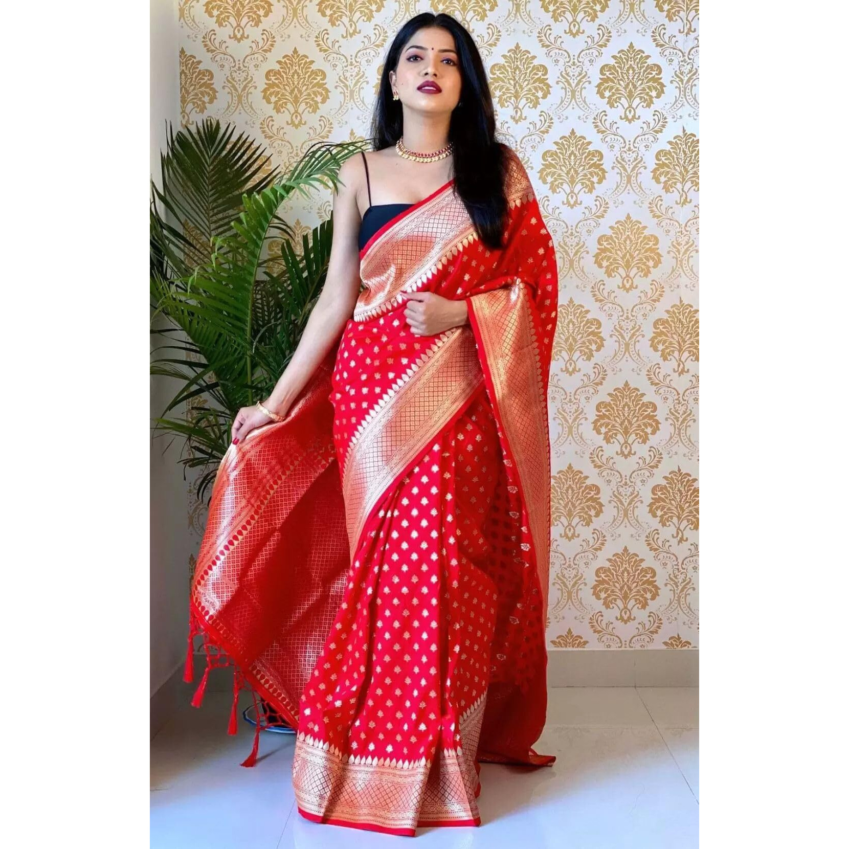 Sugathari Womens Banarasi Saree Pure Kanjivaram Silk Saree Soft new ladies 2023 Design Wear Pattu Sarees Latest Cotton Party Sari collections With Blouse Piece for Wedding sadi (PARI S-4 RED)