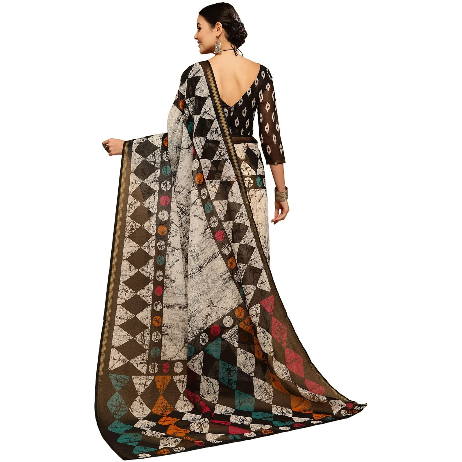 Satrani Womens Knit Cotton Blend Saree (2585S239NA_White & Grey)
