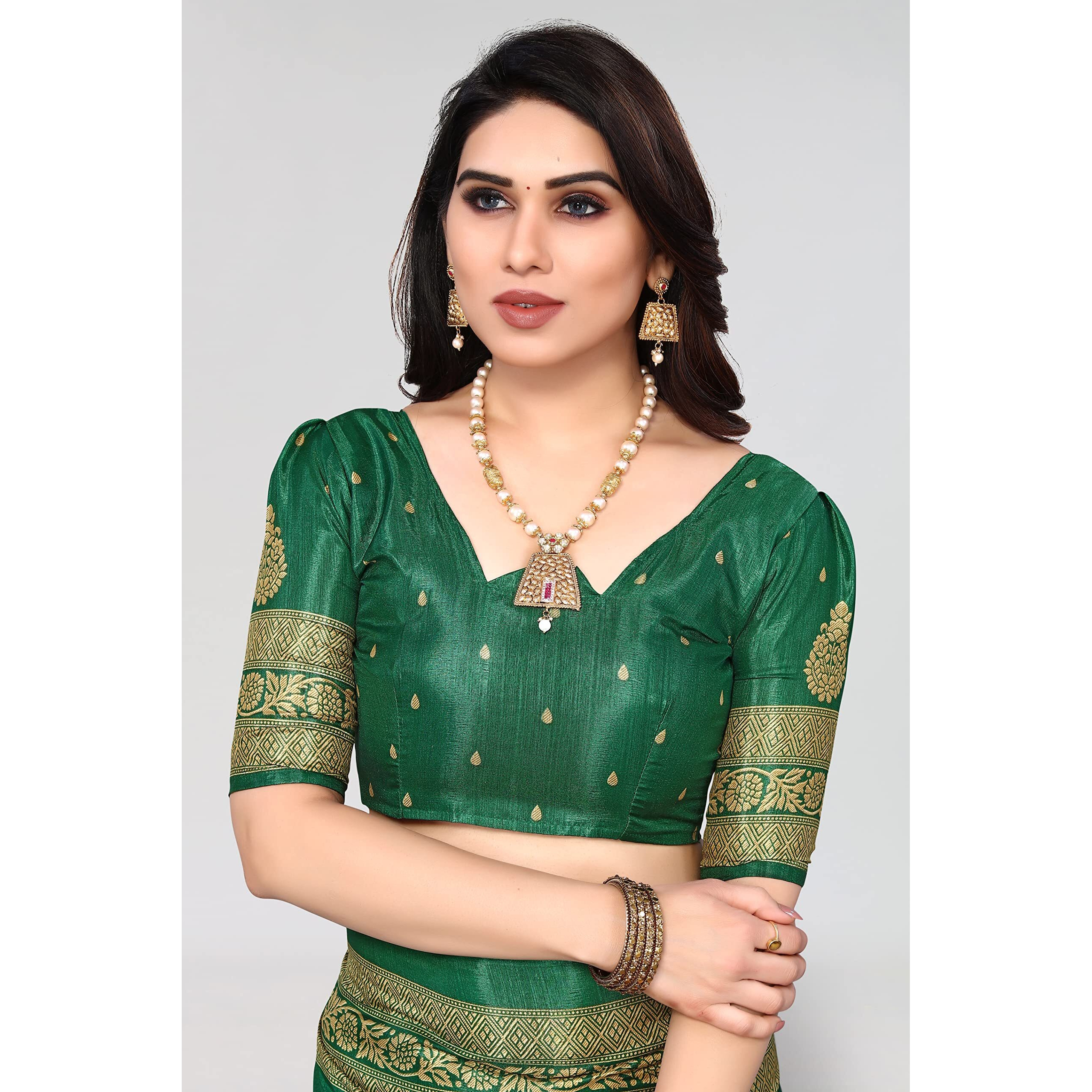 Bee M Pee Designer Silk Cotton Blend Party Stylish sarees for women (Vidisha)_Bottle Green