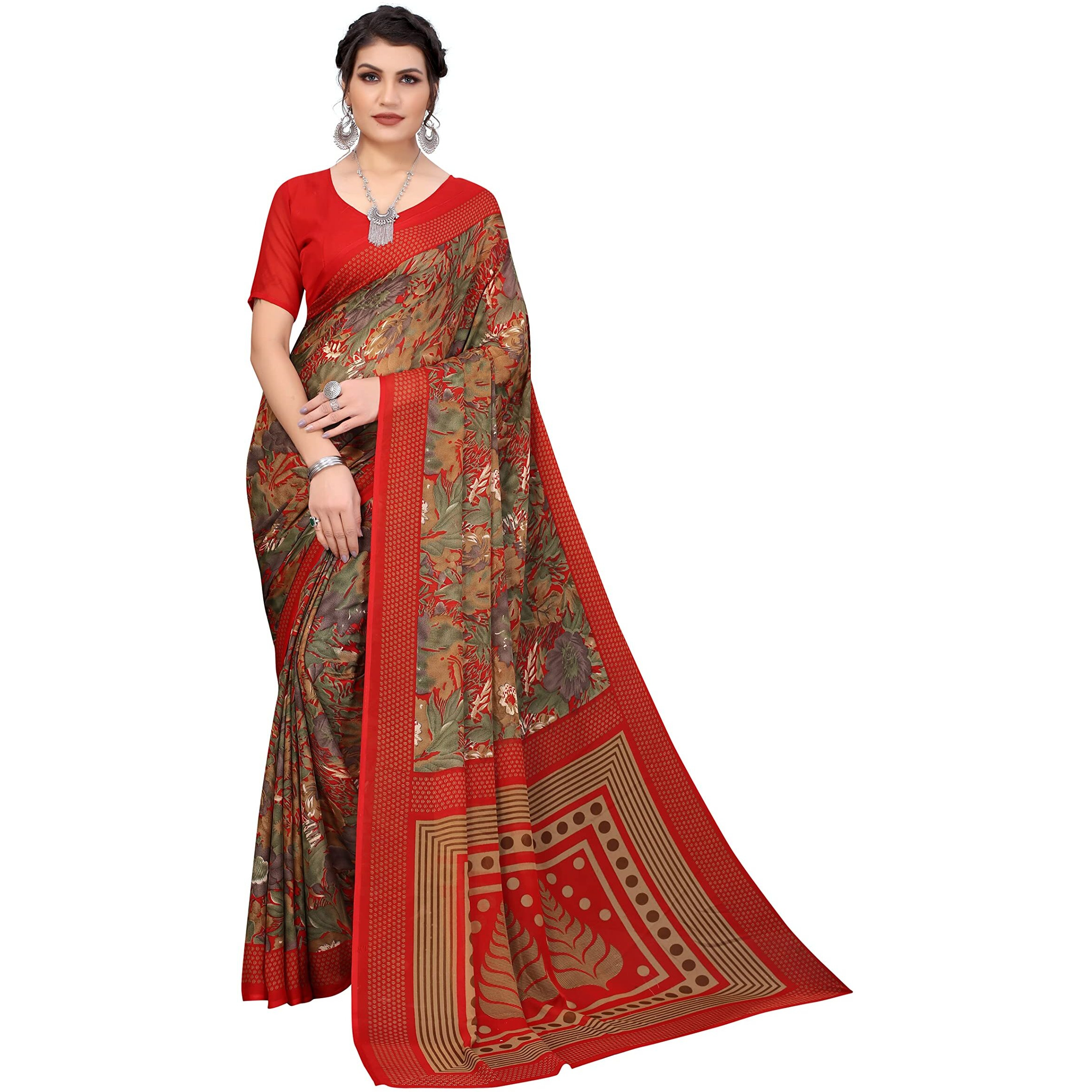Yashika Womens Jacquard Georgette Standard Length (KUMUD RED