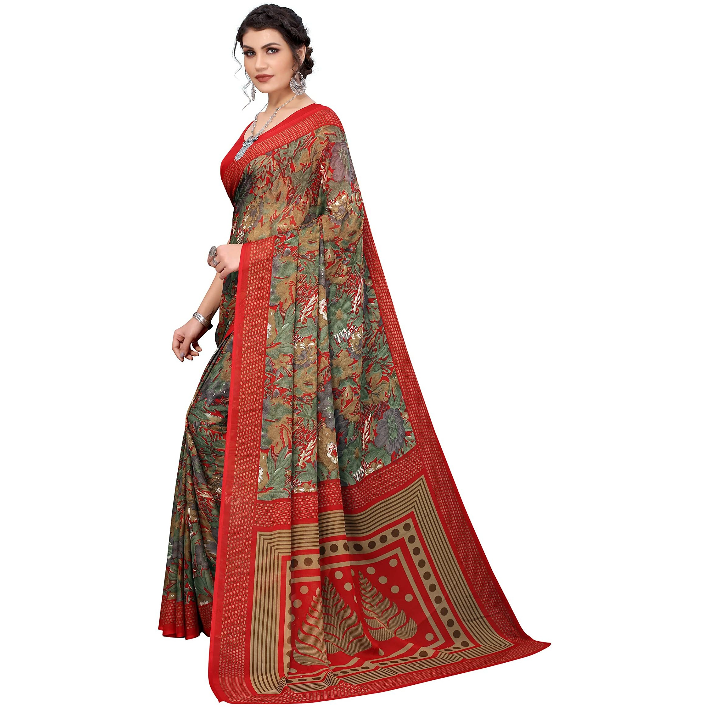 Yashika Womens Jacquard Georgette Standard Length (KUMUD RED