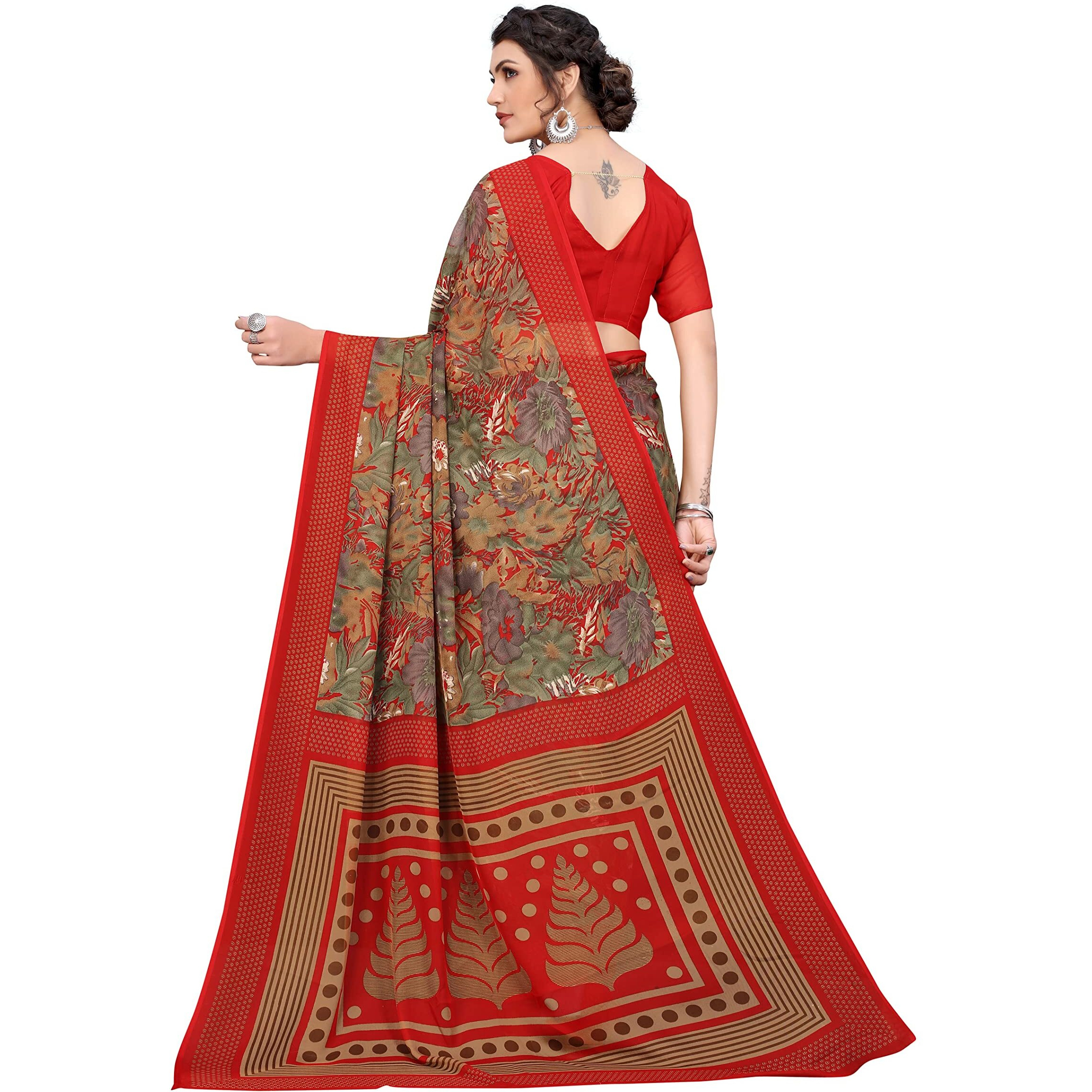 Yashika Womens Jacquard Georgette Standard Length (KUMUD RED