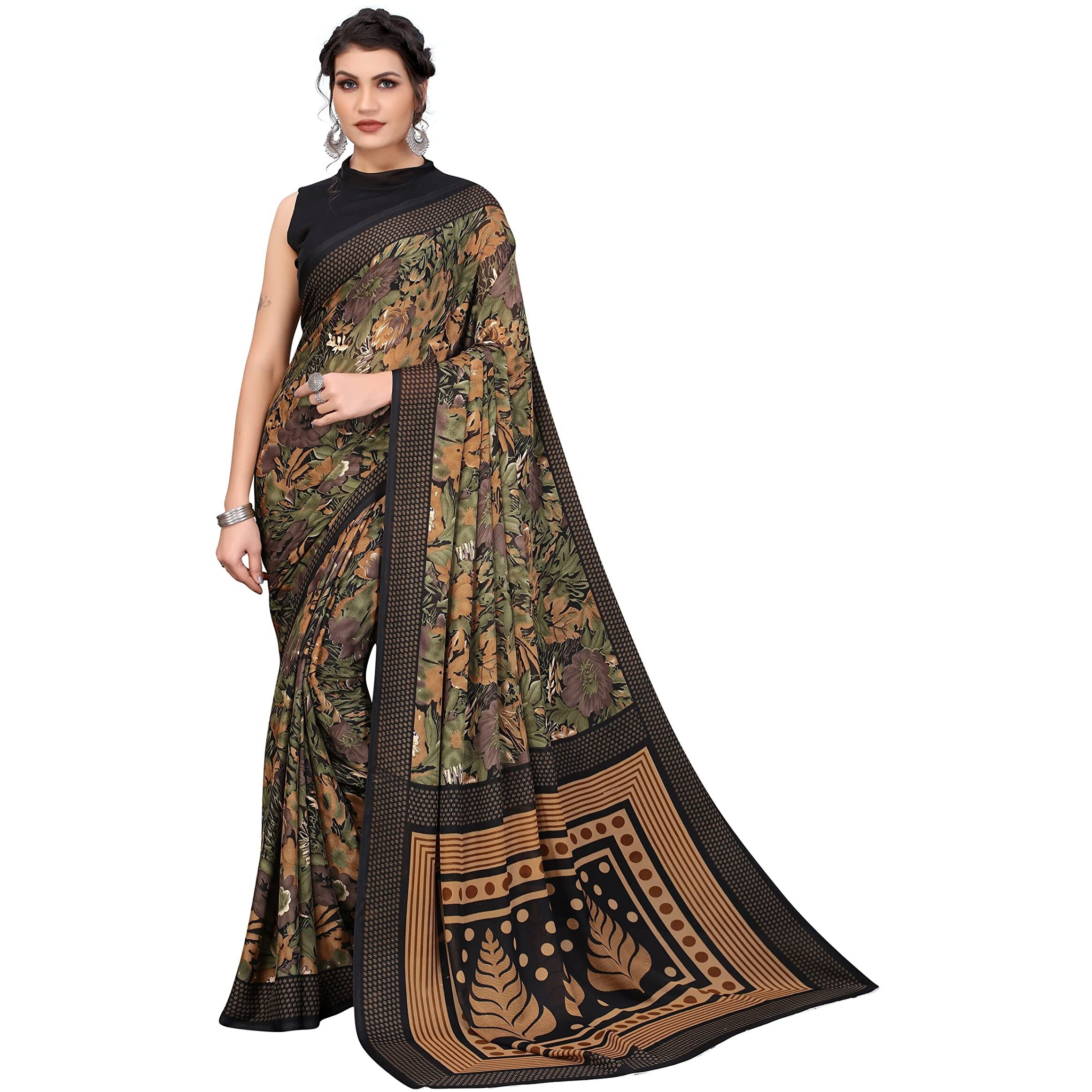 Yashika Womens Jacquard Georgette Standard Length (KUMUD BLACK