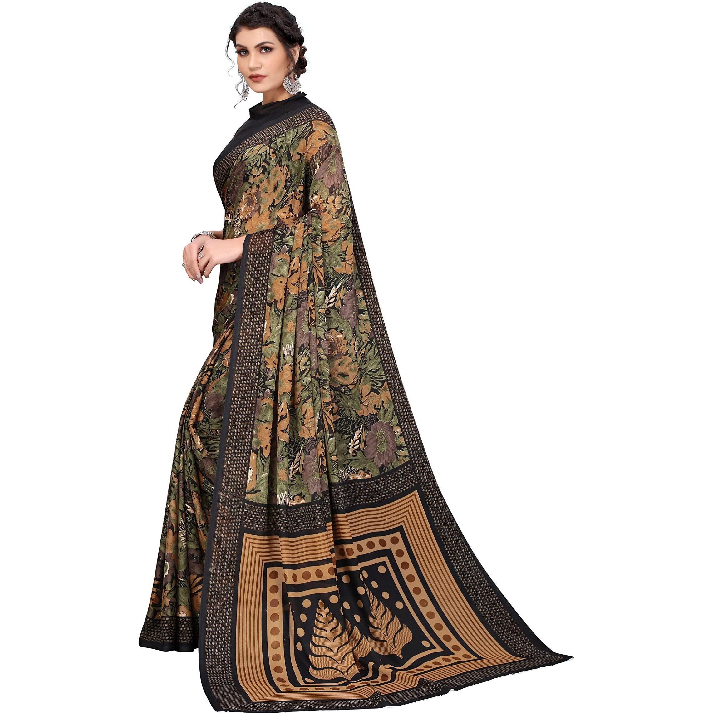 Yashika Womens Jacquard Georgette Standard Length (KUMUD BLACK