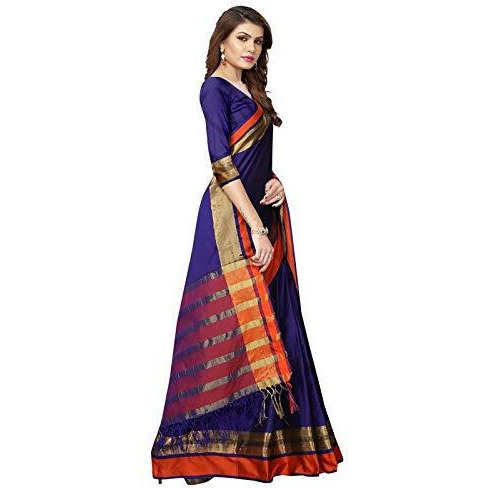 VJ Fashion Women Cotton Silk Zari Border Saree With Blouse Piece_Freesize_Blue