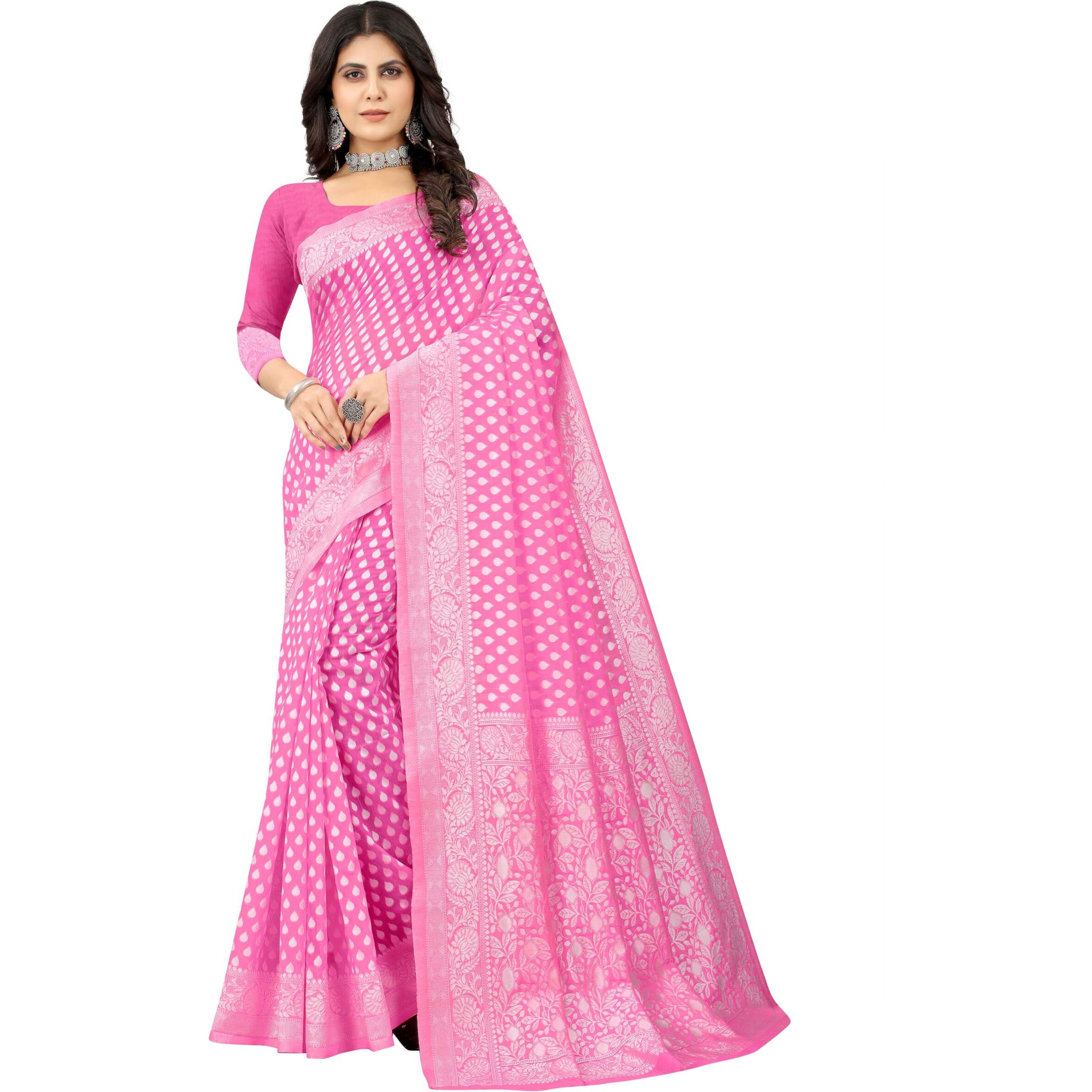 Sugathari Womens Banarasi Saree Pure Kanjivaram Silk Saree Soft new ladies 2023 Design Wear Pattu Sarees Latest Cotton Party Sari collections With Blouse Piece for Wedding sadi (SAM PARI-155 PINK)