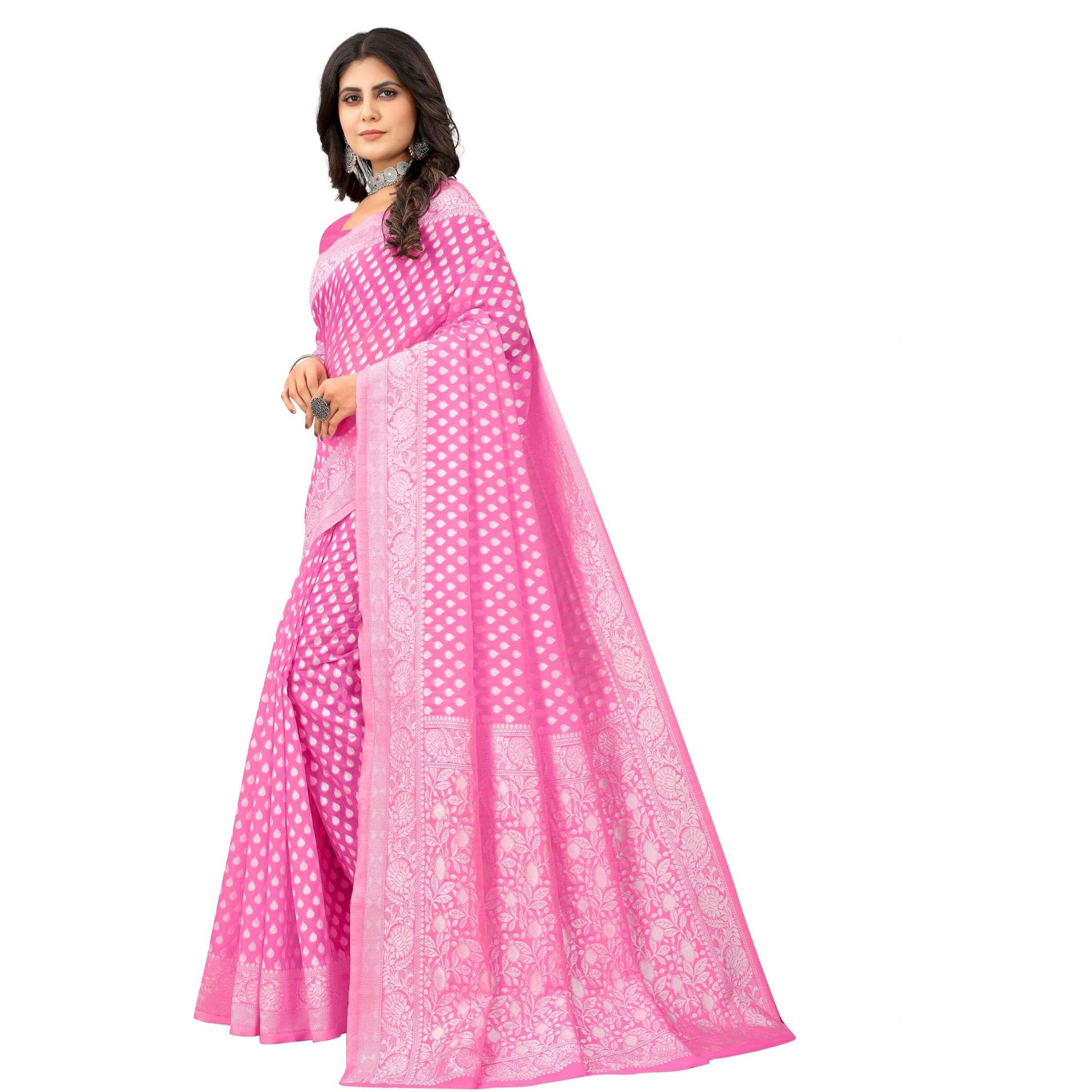 Sugathari Womens Banarasi Saree Pure Kanjivaram Silk Saree Soft new ladies 2023 Design Wear Pattu Sarees Latest Cotton Party Sari collections With Blouse Piece for Wedding sadi (SAM PARI-155 PINK)