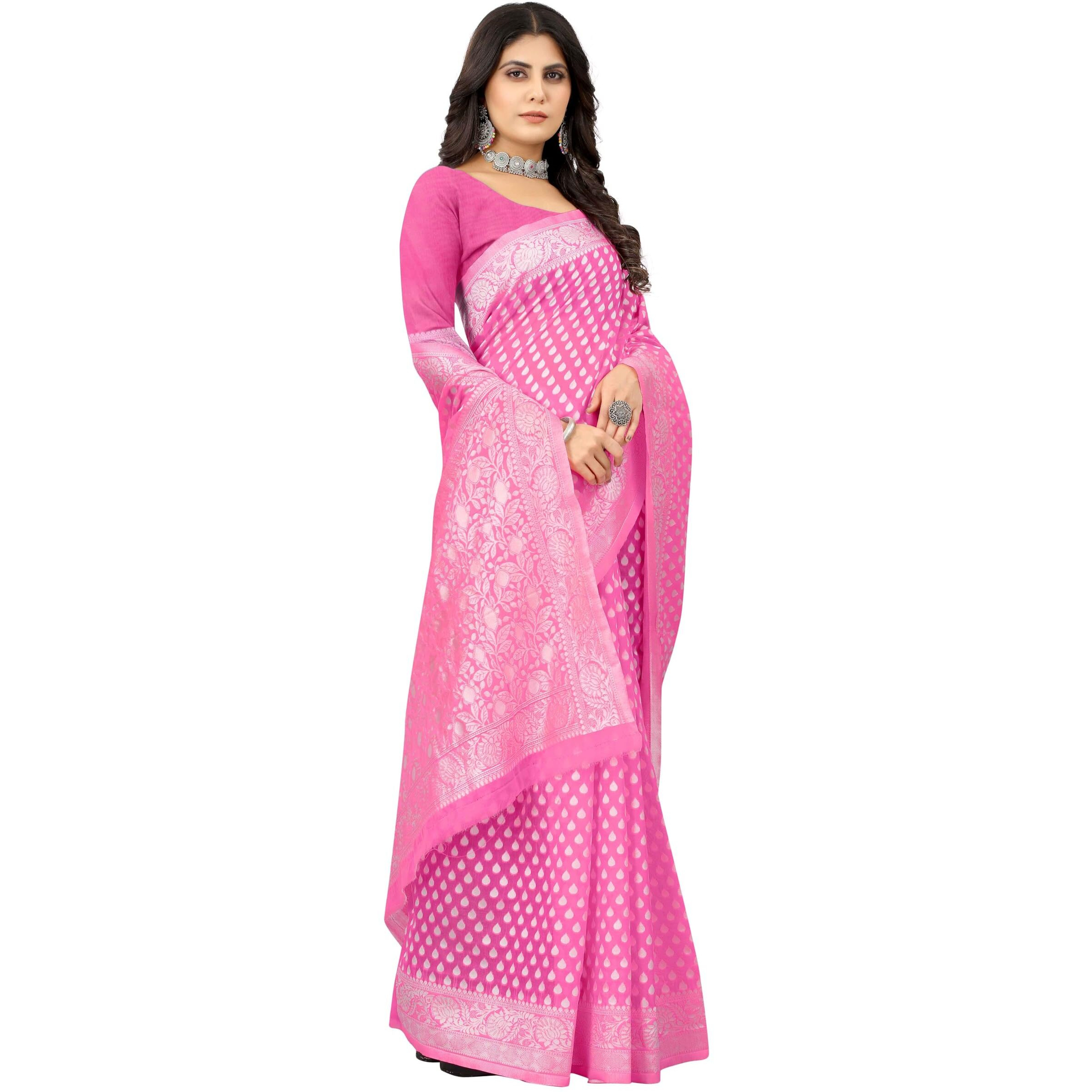 Sugathari Womens Banarasi Saree Pure Kanjivaram Silk Saree Soft new ladies 2023 Design Wear Pattu Sarees Latest Cotton Party Sari collections With Blouse Piece for Wedding sadi (SAM PARI-155 PINK)