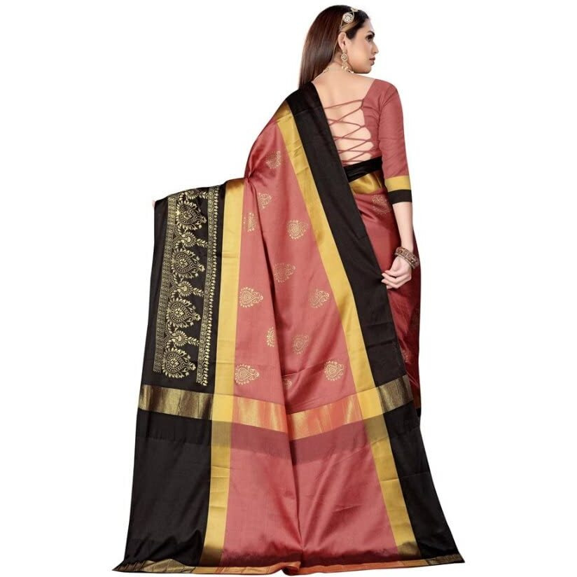 GRECIILOOKS Womens Ready Pleated Cotton Silk Regular Fit SAREE (Dusty)