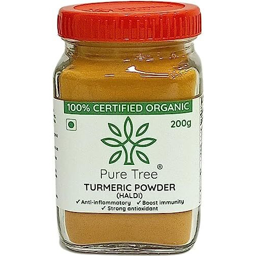 Pure Tree Certified Organic Haldi Powder | 200 g | Glass Jar | Turmeric Powder | Organic Spice Masala Powder | Turmeric Raw | Strong Antioxidant | Turmeric Powder for Milk