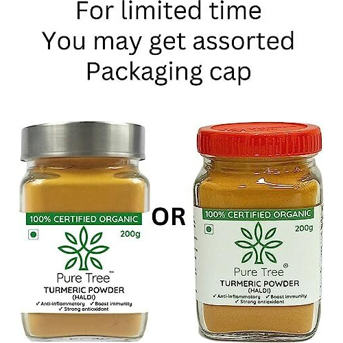 Pure Tree Certified Organic Haldi Powder | 200 g | Glass Jar | Turmeric Powder | Organic Spice Masala Powder | Turmeric Raw | Strong Antioxidant | Turmeric Powder for Milk