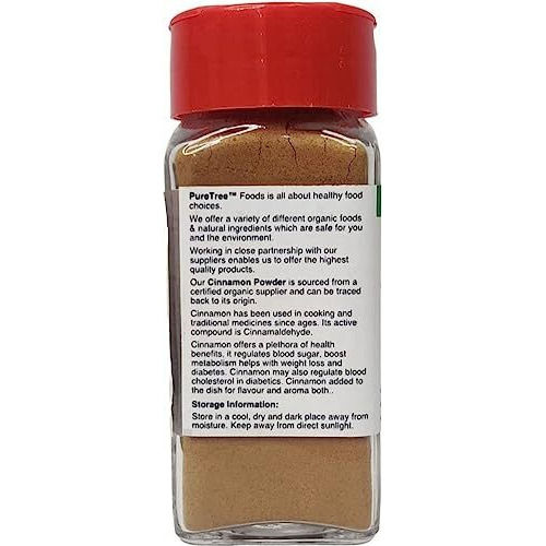 Pure Tree Certified Organic Dalchini Powder | 60 g | Glass Jar | Organic Cinnamon Powder | Dal Chini Powder Indian Spices Aroma & Flavour | Gluten Free Cineman Dalchini