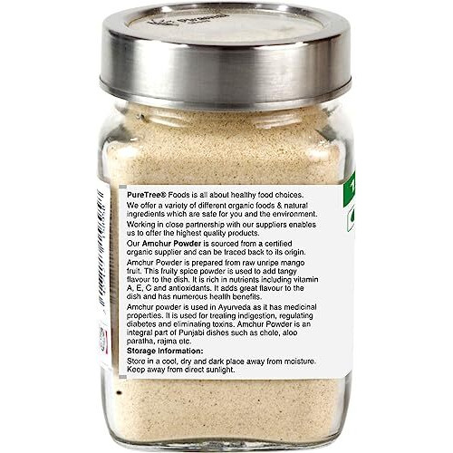 Pure Tree Certified Organic Amchur Powder | 200 g | Glass Jar | Dry Mango Powder | Amchoor Powder Rich in Iron | Mango Powder Organic For Chutney, Pickle, and Fruit Salad