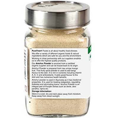 Pure Tree Certified Organic Amchur Powder | 200 g | Glass Jar | Dry Mango Powder | Amchoor Powder Rich in Iron | Mango Powder Organic For Chutney, Pickle, and Fruit Salad