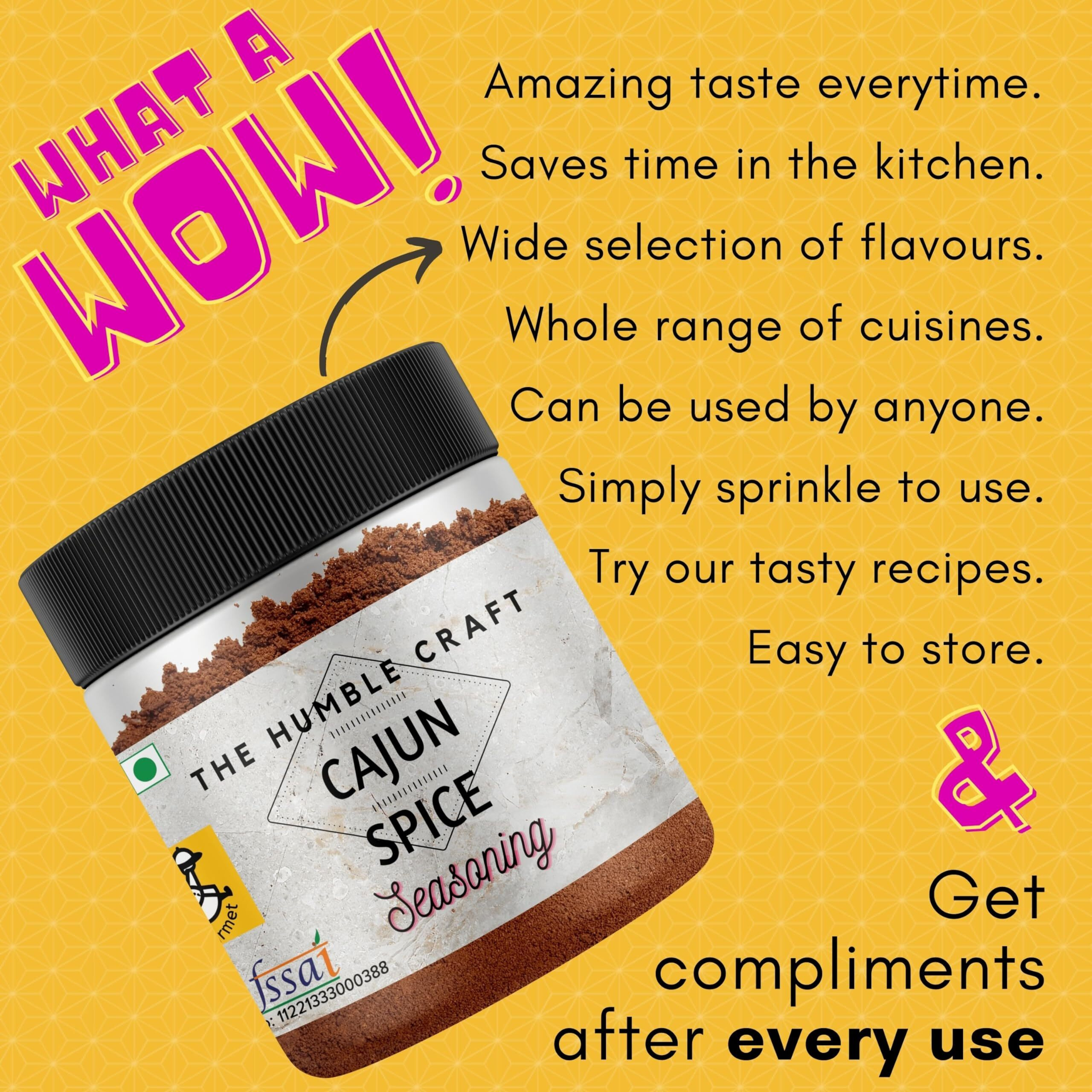 The Humble Craft Cajun Spice Seasoning Powder - Cajun flavoured Grill Meat Rub, Chicken, Potato, Bagel & Taco Seasoning with Herbs - 250gms
