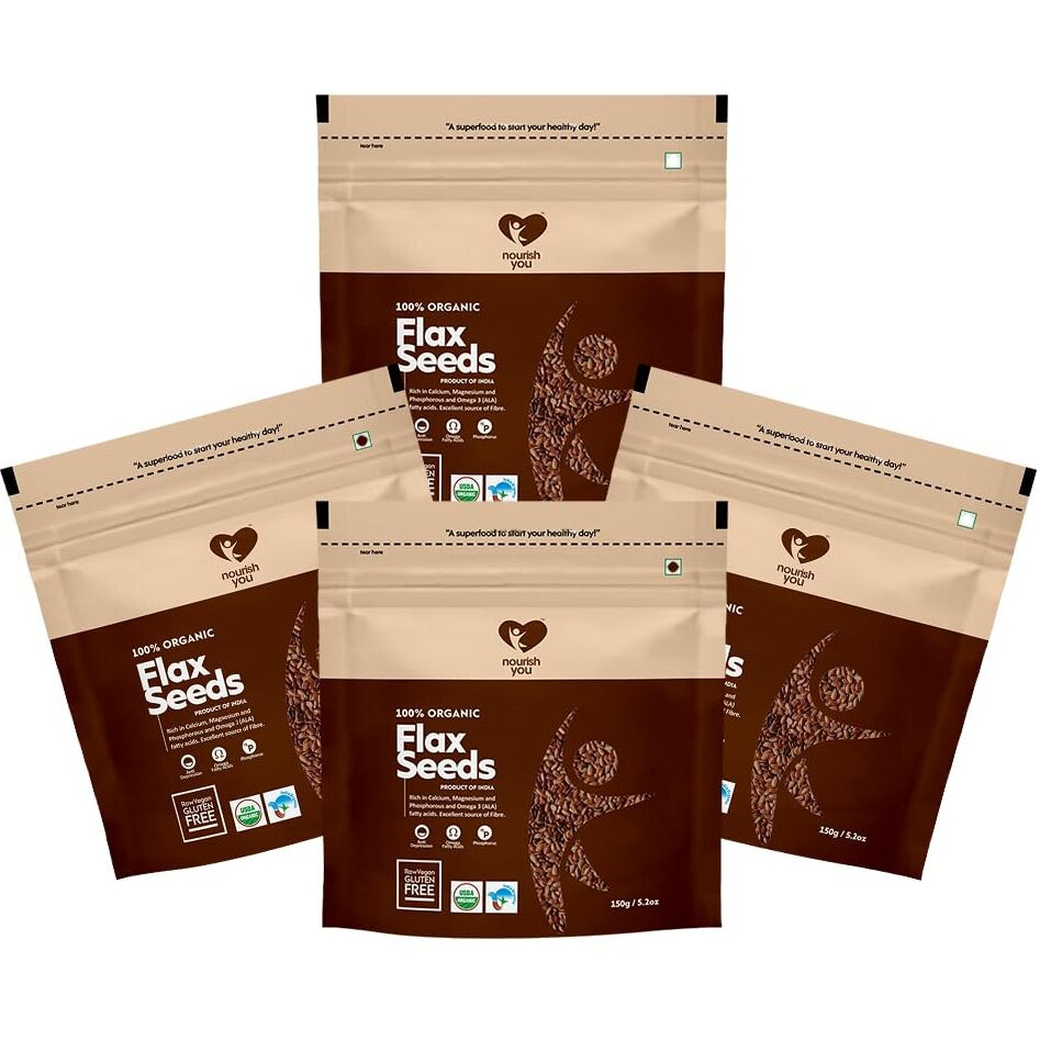 NOURISH YOU Organic Flax Seeds | Alsi Seed | Rich in Fiber and Omega-3 | Detox | Healthy food | 600 G